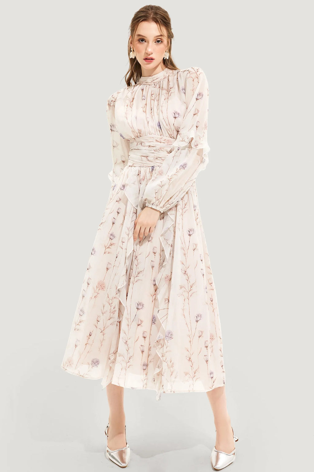 Women's Elegant Floral Long Sleeve Dress