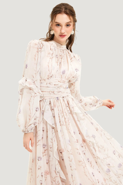 Women's Elegant Floral Long Sleeve Dress