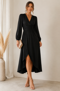 Women's Long Sleeve V-Neck Wrap Midi Dress