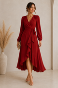 Women's Ruched Waist High-Low Midi Dress