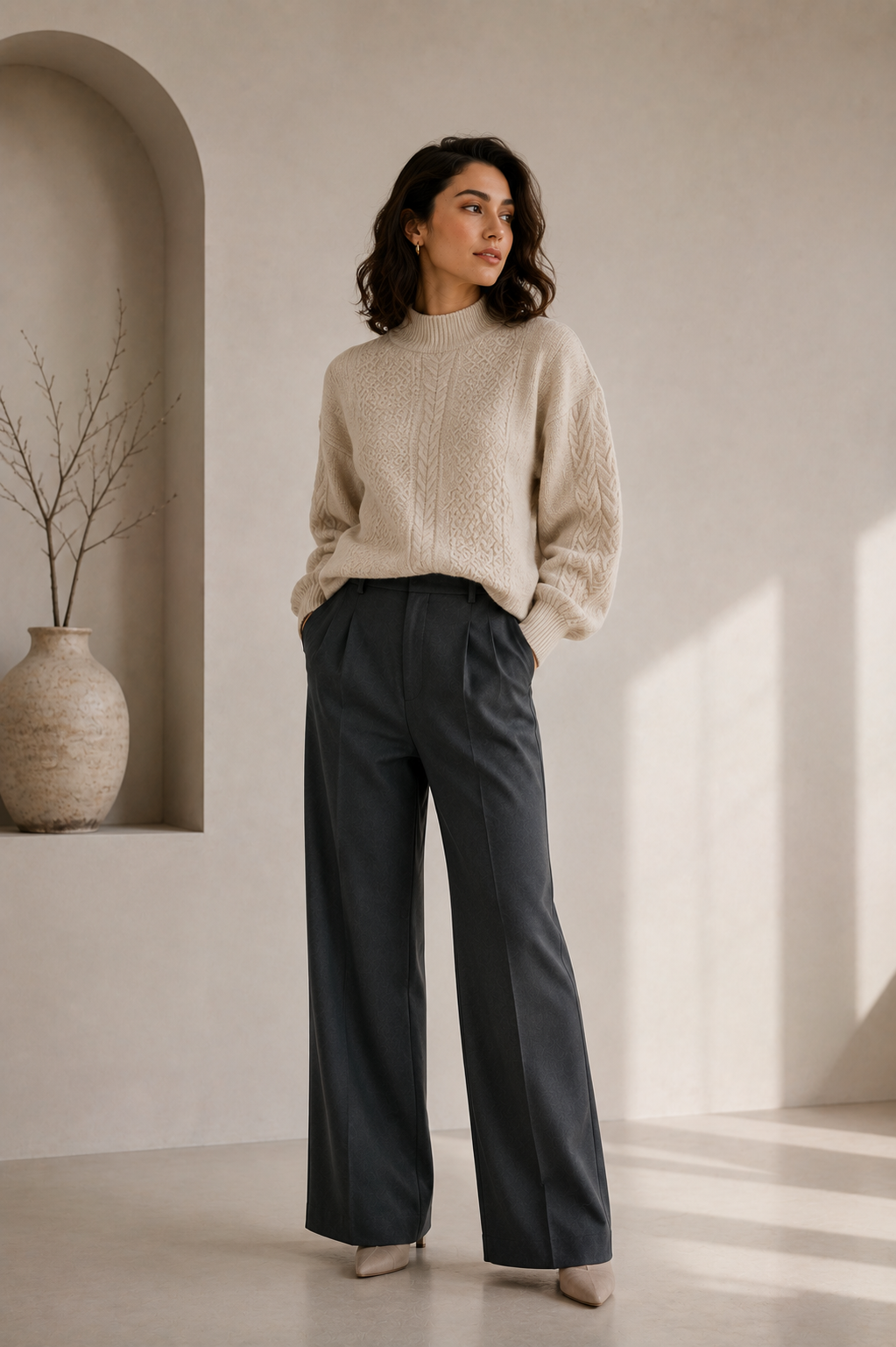 Women's Long Sleeve Cable Knit Sweater