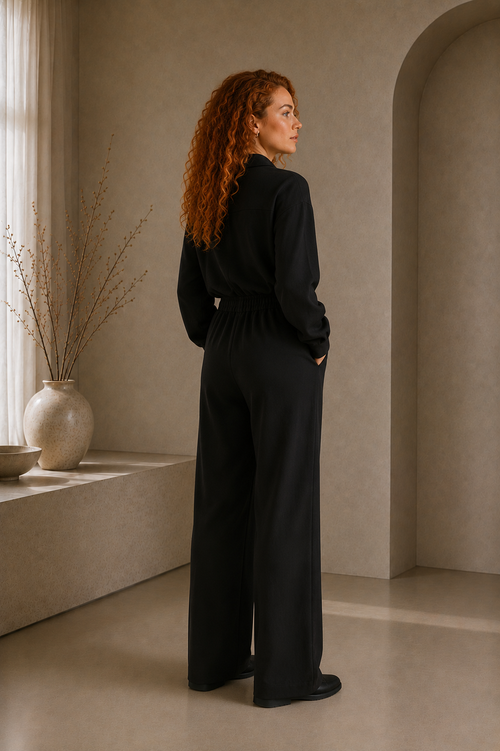 Women's Button-Up Elastic Waist Jumpsuit
