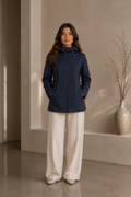Women's Elegant Navy Blue Zip-Up Hooded Jacket