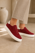 Women's Minimalist Dark Red Suede Low-Top Sneakers