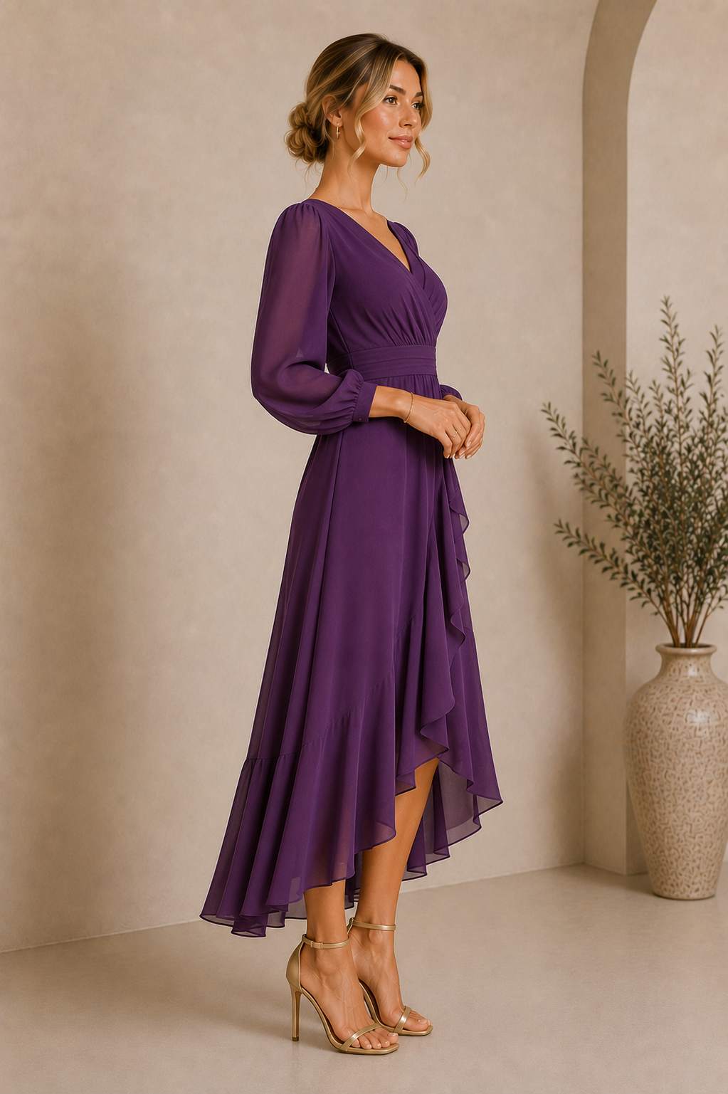 Women's V-Neck Purple Wrap Maxi Dress