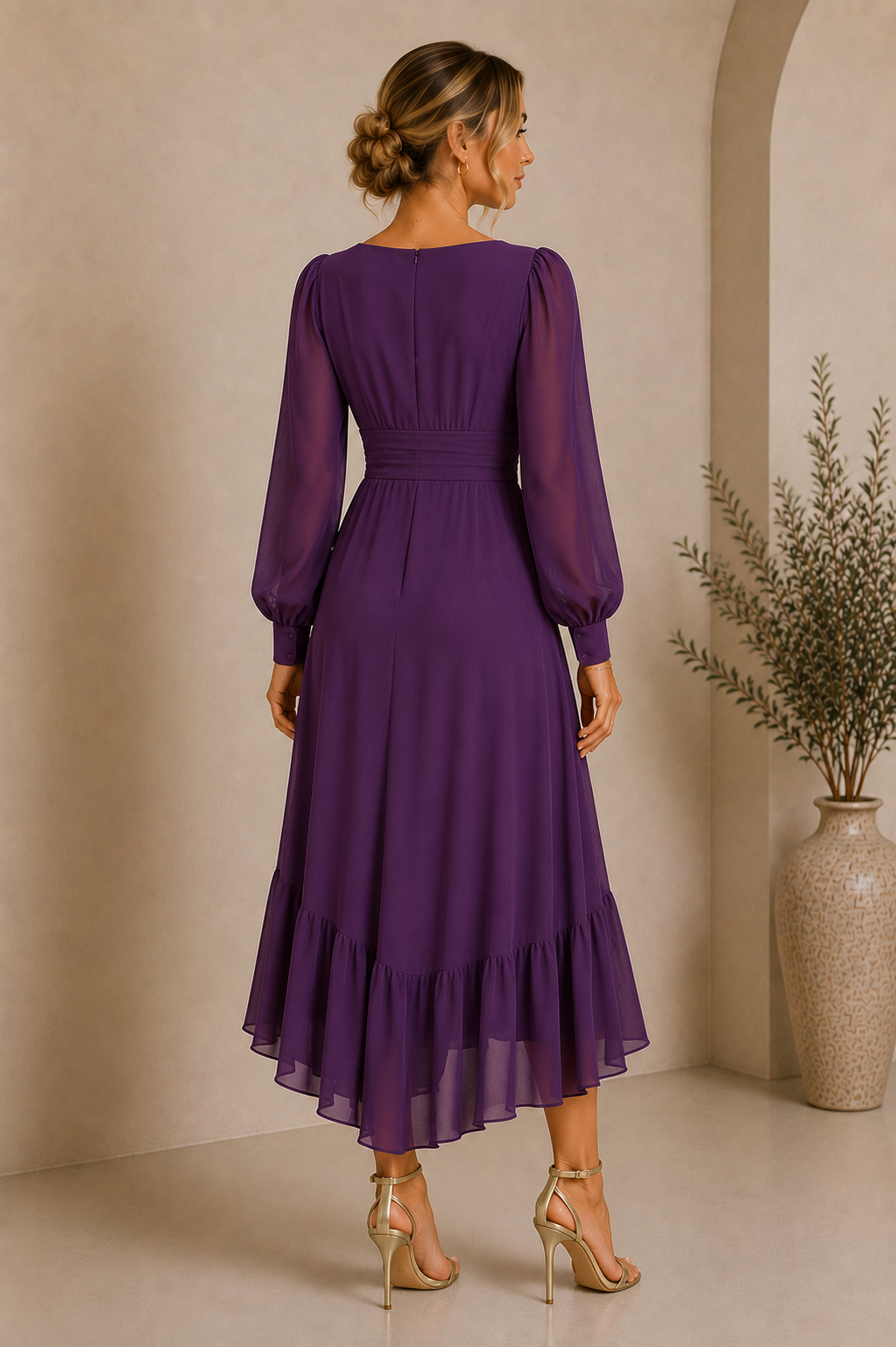 Women's V-Neck Purple Wrap Maxi Dress