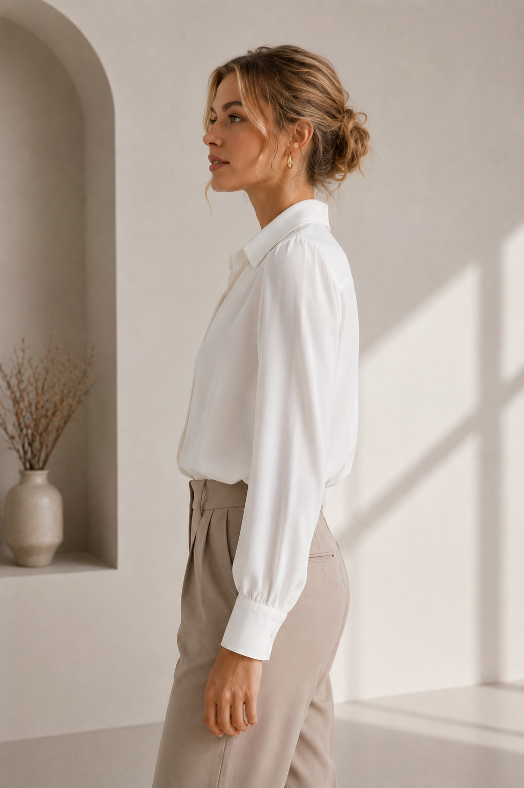 Women's Collared White Button-Down Blouse
