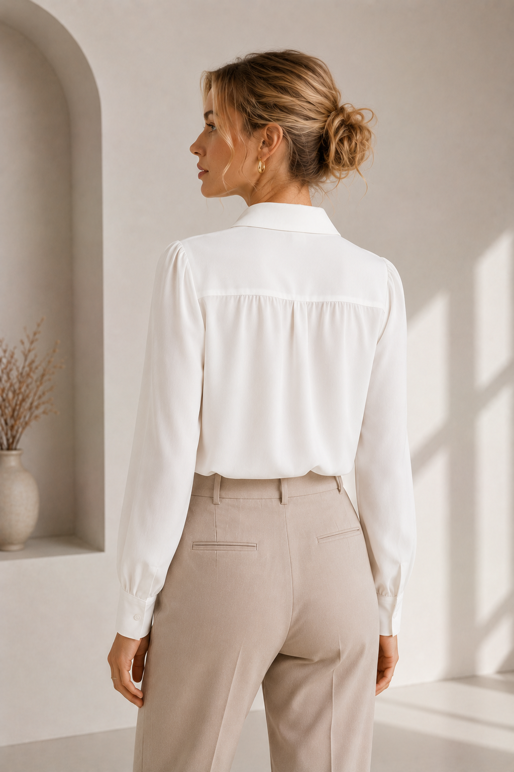 Women's Collared White Button-Down Blouse
