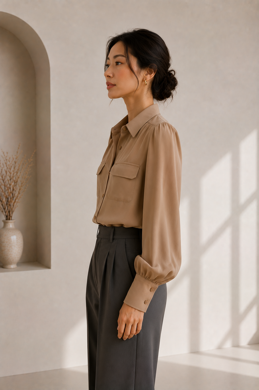 Women's Long Sleeve V-Neck Utility Blouse