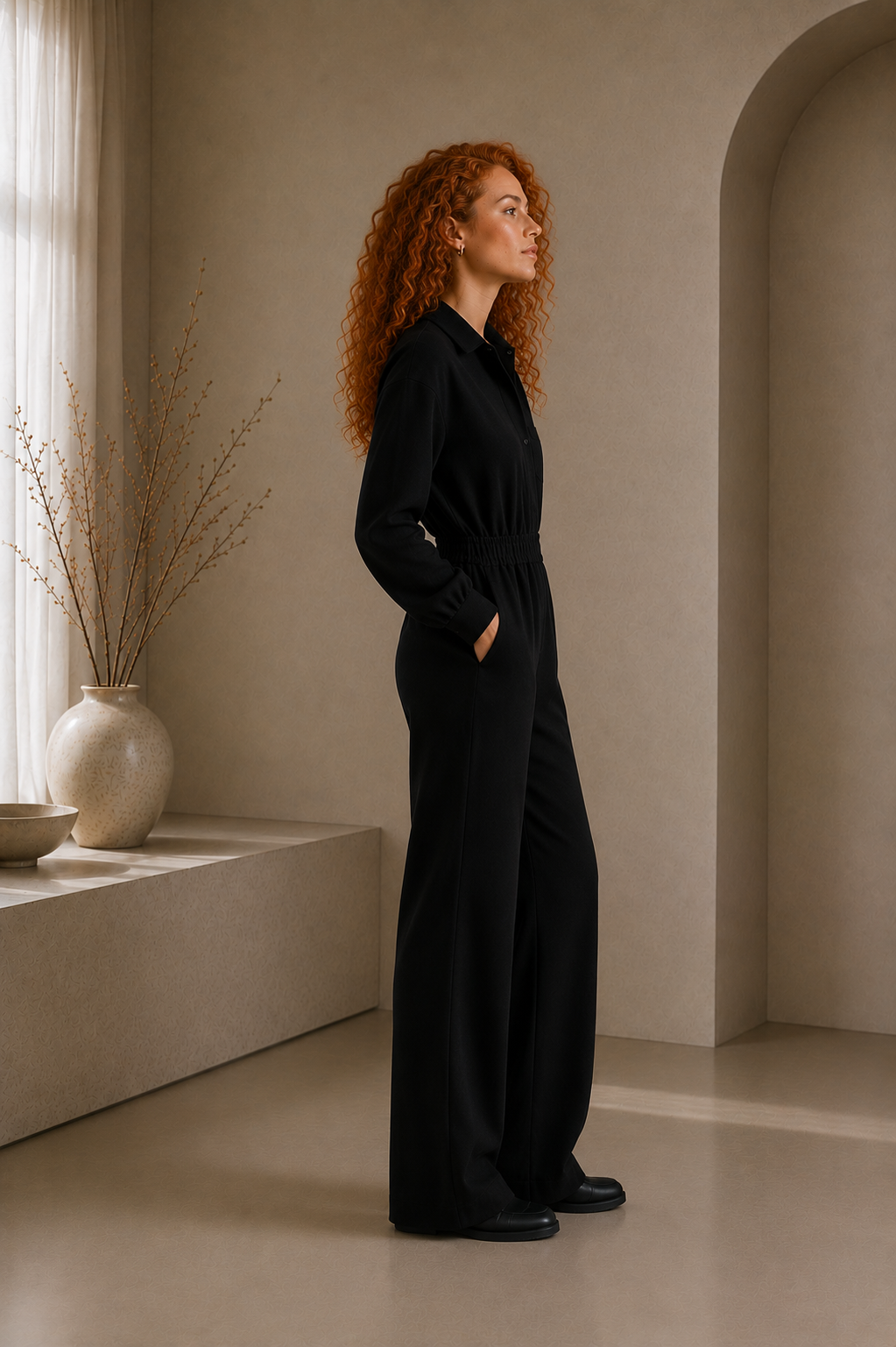 Women's Button-Up Elastic Waist Jumpsuit