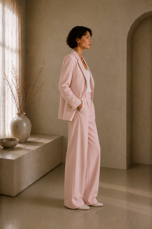 Women's 2-Piece Elegant Tailored Blazer & Wide-Leg Trouser Set