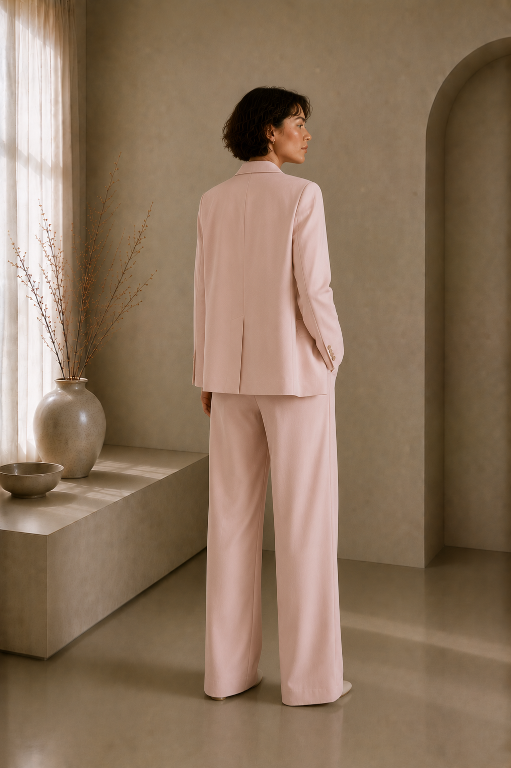 Women's 2-Piece Elegant Tailored Blazer & Wide-Leg Trouser Set