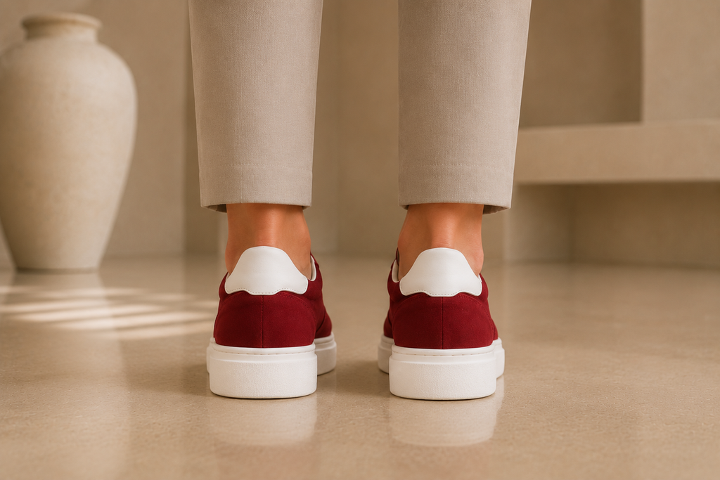 Women's Minimalist Dark Red Suede Low-Top Sneakers
