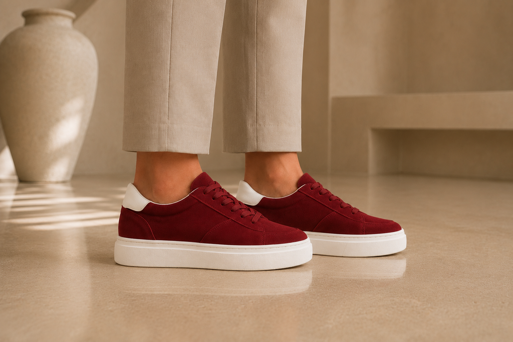 Women's Minimalist Dark Red Suede Low-Top Sneakers