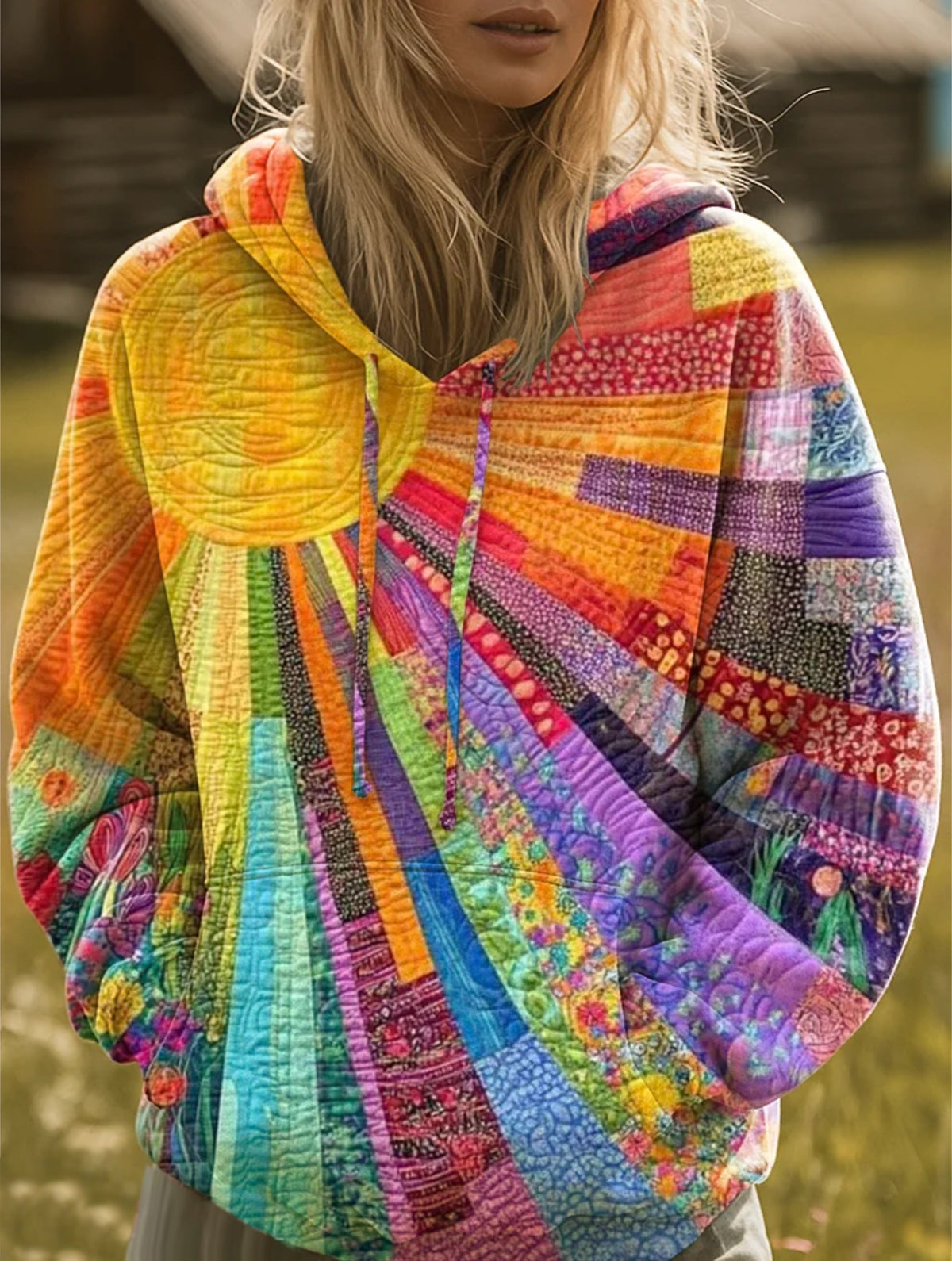 Eloise | Women's Patchwork Hoodie with Sunburst Design