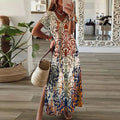 Genevieve | Women's Boho Printed V-Neck Maxi Dress