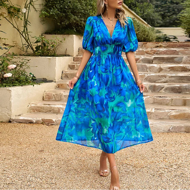 Women's Flowy Floral Midi Dress