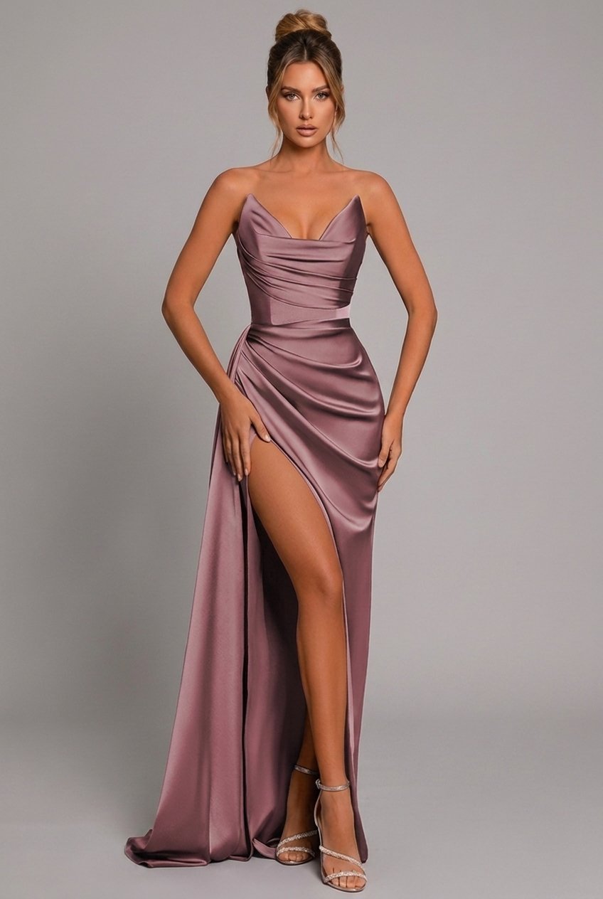 Isabelle | Women's Elegant Satin Ruched Sweetheart Maxi Dress