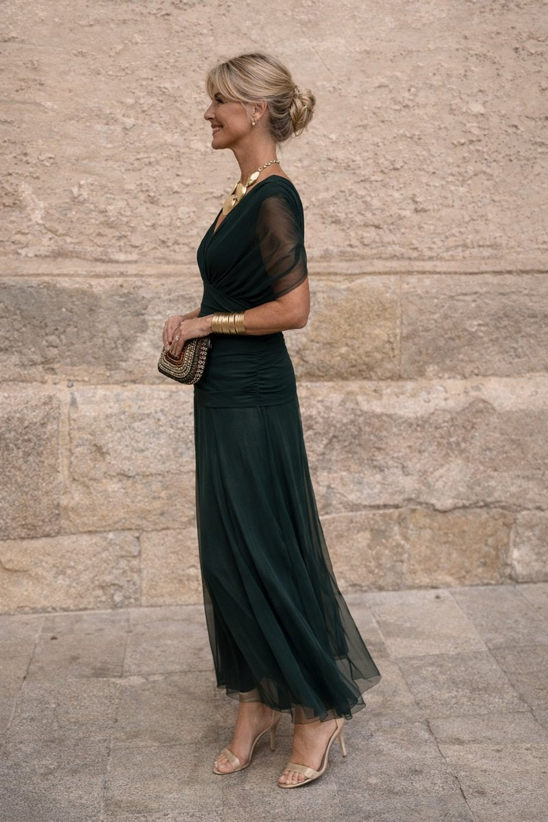 Sophia | Women's Elegant Chiffon Wedding Guest V-Neck Maxi Dress