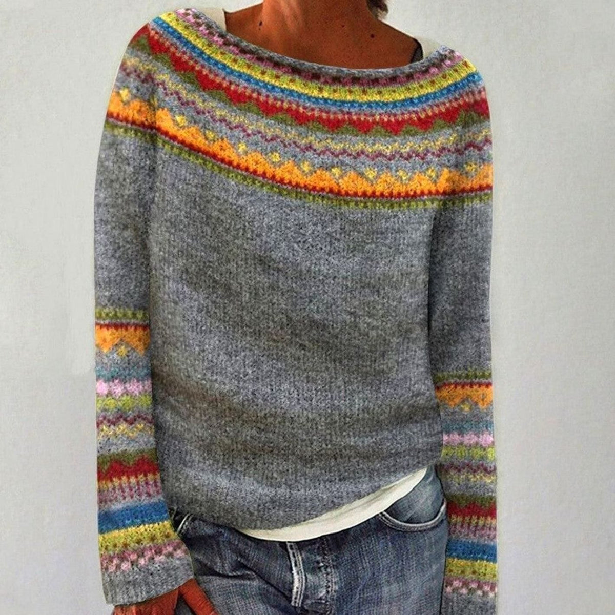 Women's Merino Wool Sweater Fair Isle Knit Pullover