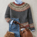 Women's Relaxed-Fit Fair Isle Nordic Knit Crewneck Sweater - Gray