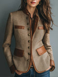 Ana | Women's Herringbone Tweed Jacket with Leather Trim